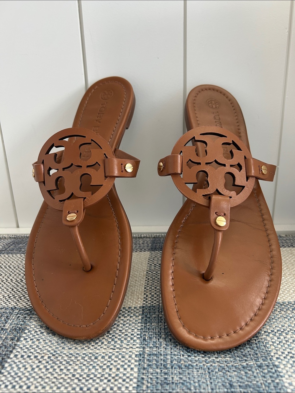 Tory Burch Cognac Leather Miller Thong Sandals